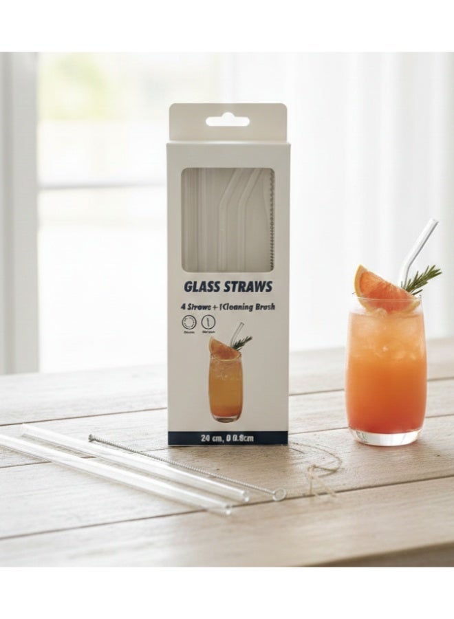 طقم شاليموه 4 قطع + فرشاة تنظيف، شالموه زجاجي قابل لاعادة الاستخدام، ماصة زجاجية، مصاصة شفافة مقاومة للحرارة، شفاط زجاجي شفاف مقاوم للحرارة - Image 2